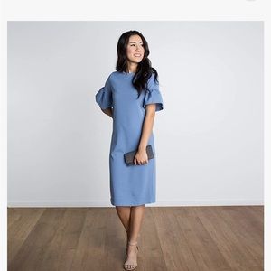 Called To Surf Blue Steel Knee Length Ruffle Sleeve Dress